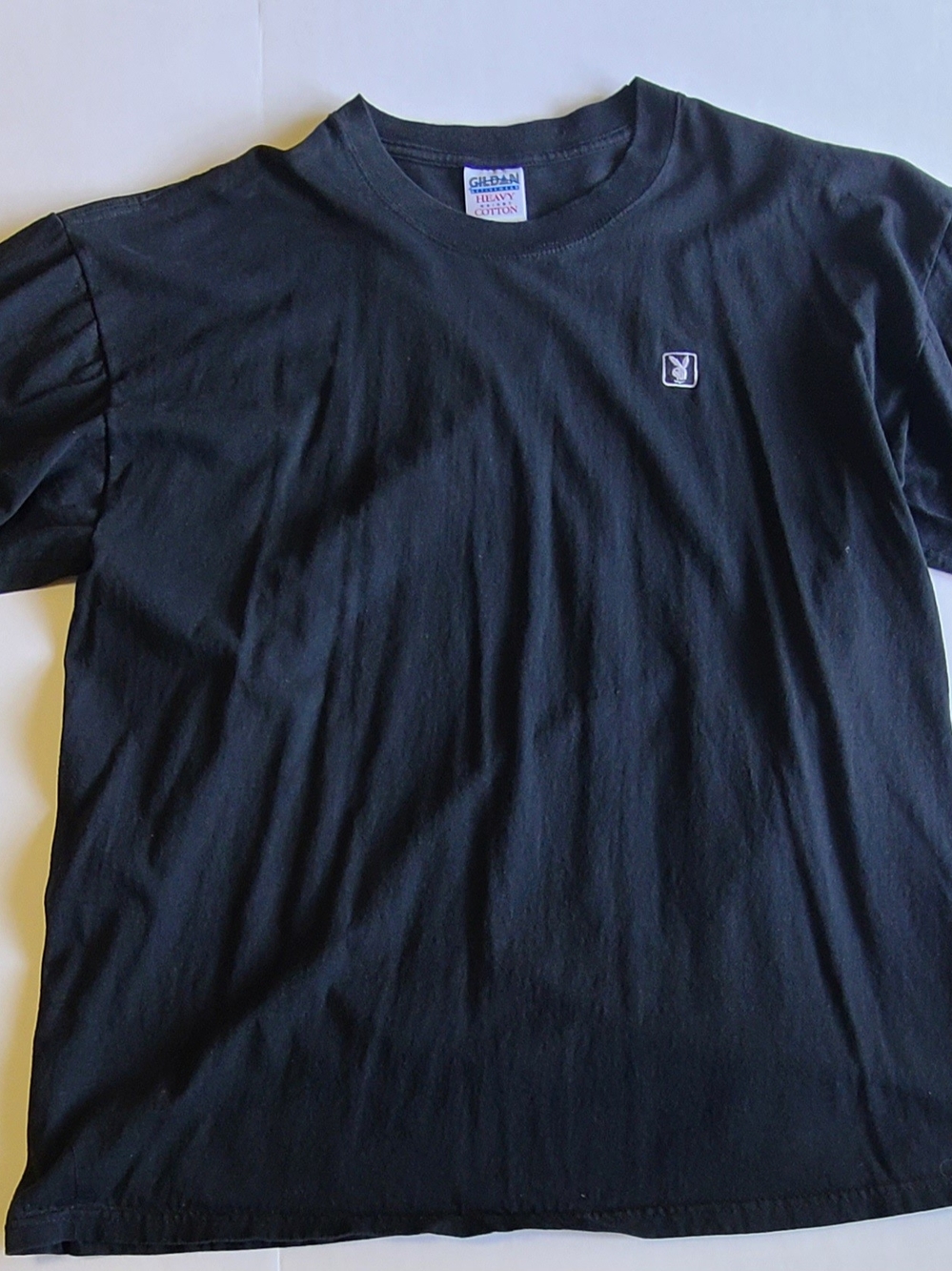 Gildan Men’s Black Short Sleeve Crew Neck T-Shirt with "Playboy" Chest Emblem